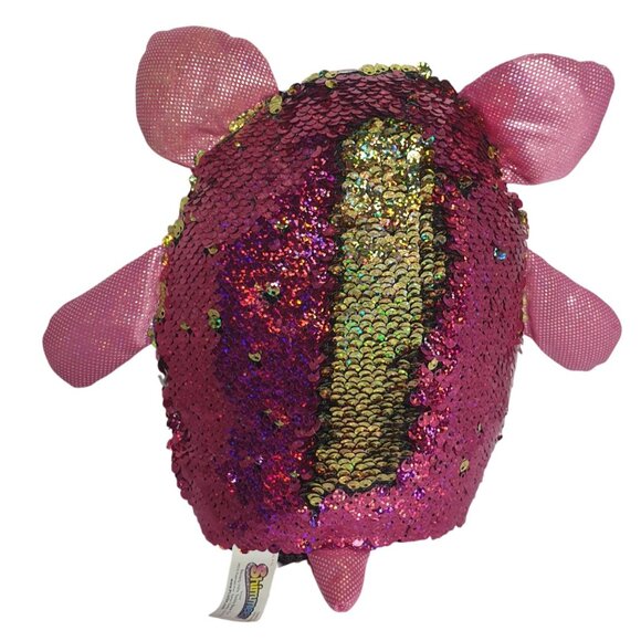 Shimmeez Polly Pig Pink Sequin Plush Flip Sequin Gold Toy 9.5" Tall Sparkling - Picture 6 of 8